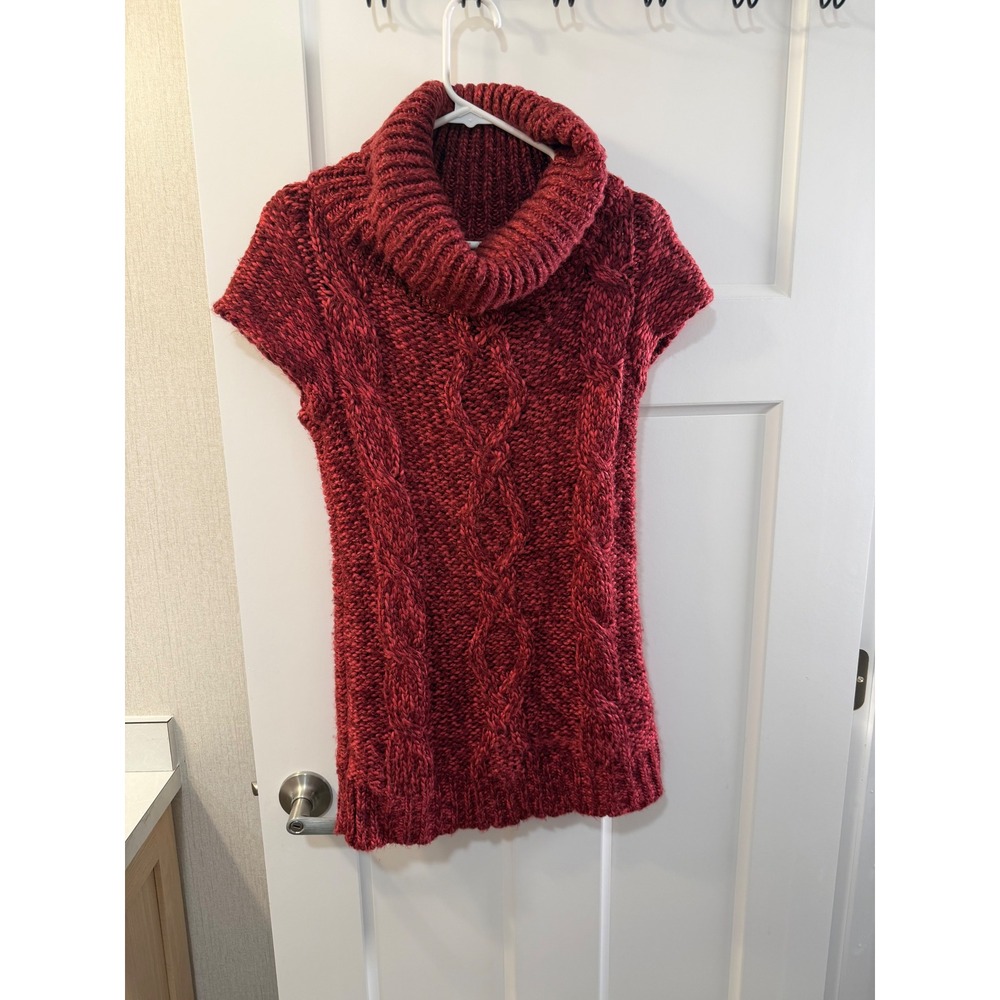 Maurices Womens Burgundy Red‎ Cable Knit Cowl Neck Short Sleeve Sweater Tunic M